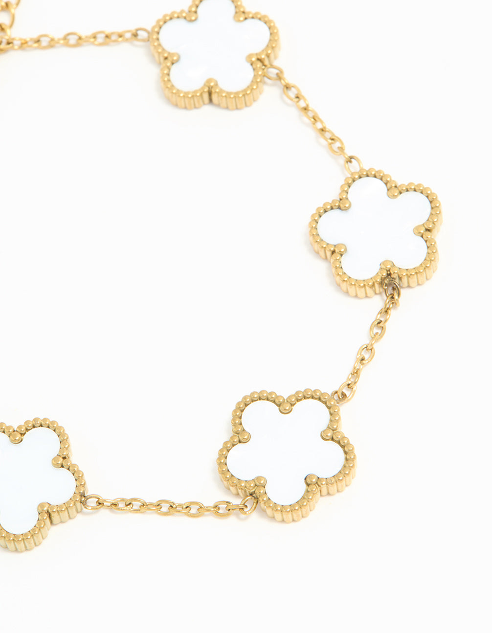 Waterproof Gold Plated Stainless Steel Ivory Inlay Large Flowers Charm Bracelet