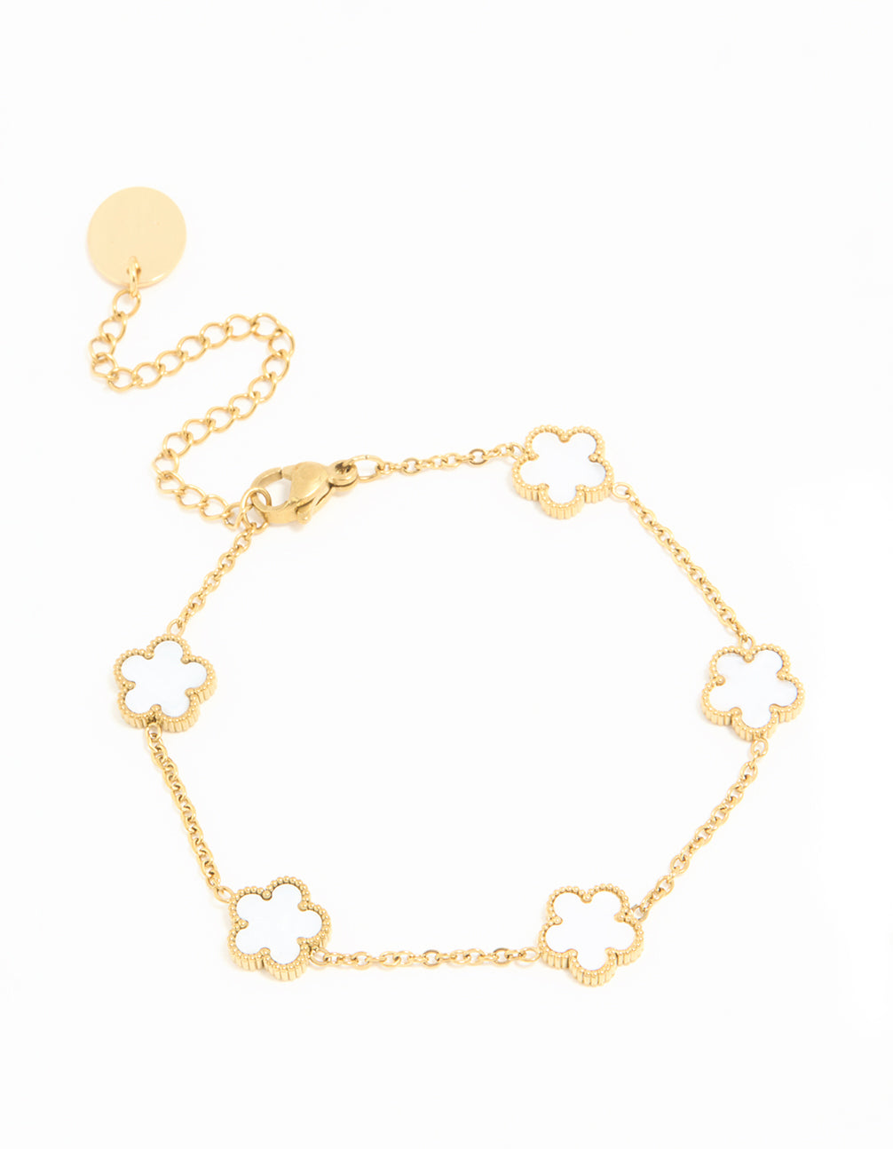 Waterproof Gold Plated Stainless Steel Ivory Inlay Flower Petals Charm Bracelet