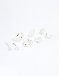 Silver Plated Brass Cubic Zirconia Baguette Hoops & Stud Earrings 4-Pack - link has visual effect only