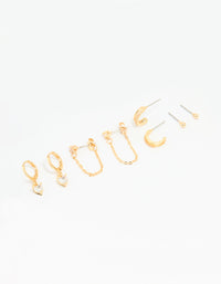 Gold Plated Brass Cubic Zirconia Heart & Chunky Huggie Earrings 4-Pack - link has visual effect only