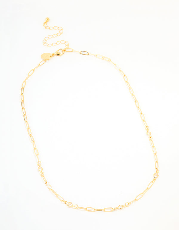 Gold Plated Brass Cubic Zirconia Open Link Chain Necklace