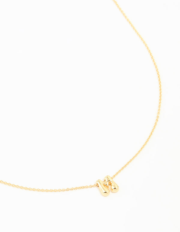 Gold Plated Brass Mini Bubble Letter M Pendant Necklace