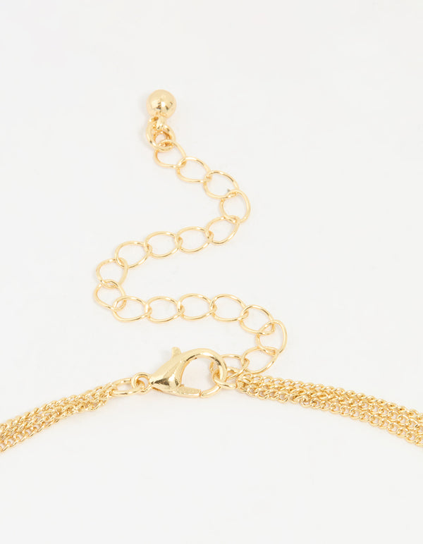 Gold Plated Brass Cubic Zirconia Layered Necklace