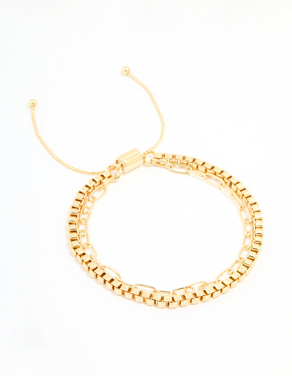 Gold Plated Brass Layered Chain Toggle Bracelet