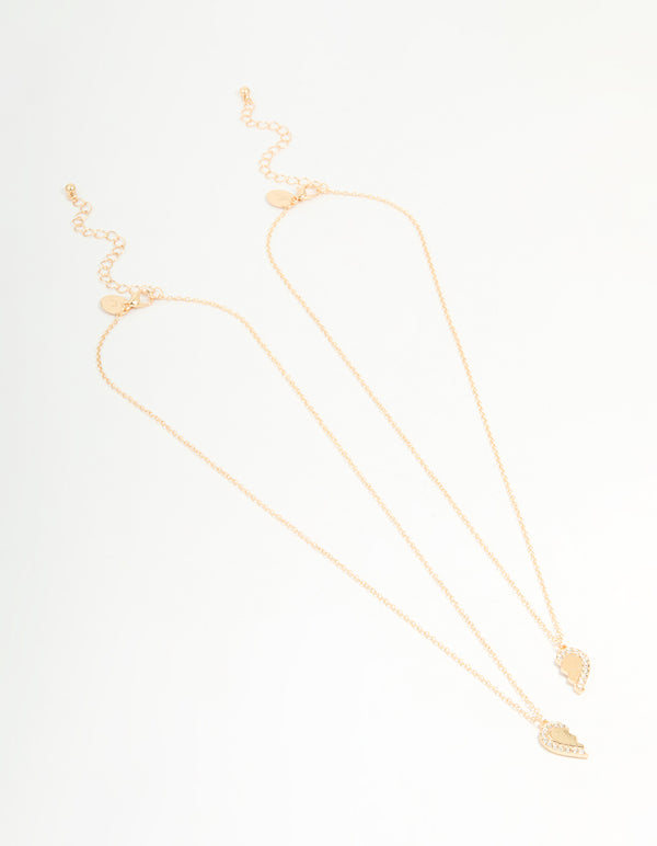 Gold Diamante Heart Friendship Necklaces 2-Pack