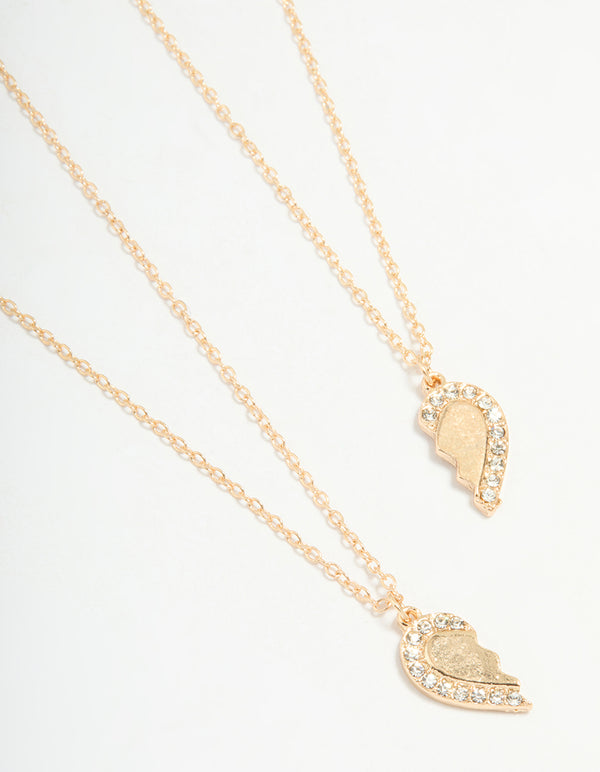 Gold Diamante Heart Friendship Necklaces 2-Pack