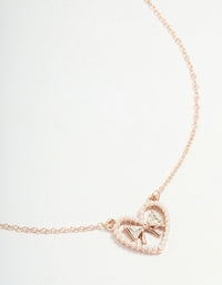 Rose Gold Pearl Heart & Bow Necklace - link has visual effect only