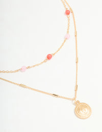 Gold Red & Pink Beaded & Pendant Layered Necklace - link has visual effect only
