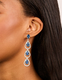 Silver Blue Diamante Pavé Teardrop Drop Earrings - link has visual effect only