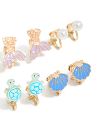 Kids Gold Turtle & Mermaid Clip On Earrings 5-Pack - link has visual effect only