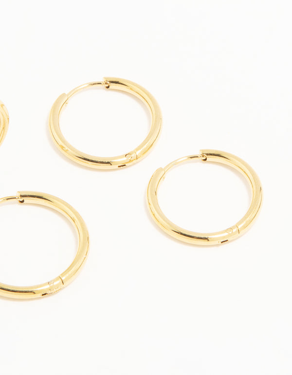 Waterproof Gold Plated Stainless Steel Thin Hoop Earrings 3-Pack