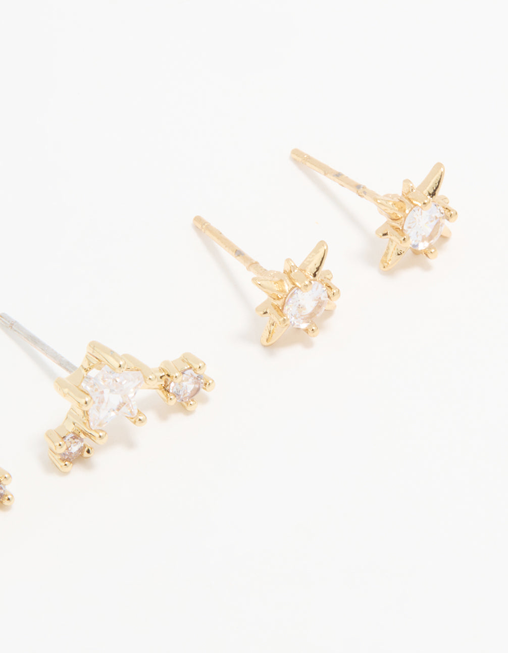 Waterproof Gold Plated Stainless Steel Celestial Stacker Earrings 3-Pack
