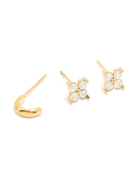 Waterproof Gold Plated Stainless Steel Cubic Zirconia Butterfly & Stud Earrings 4-Pack - link has visual effect only