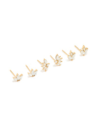 Waterproof Gold Plated Stainless Steel Cubic Zirconia Flower Stacker Earrings 3-Pack - link has visual effect only