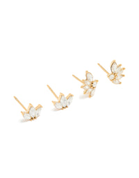 Waterproof Gold Plated Stainless Steel Cubic Zirconia Flower Stacker Earrings 3-Pack - link has visual effect only