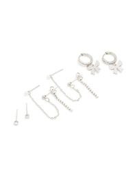 Waterproof Stainless Steel Cubic Zirconia Bow Chain Earrings 3-Pack - link has visual effect only