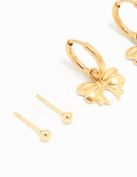 Waterproof Gold Plated Stainless Steel Bow Stacker Earrings 3-Pack - link has visual effect only