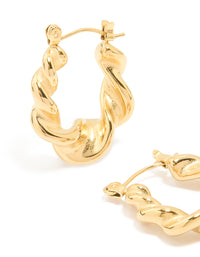 Waterproof Gold Plated Stainless Steel Smooth Large Twisted Hoop Earrings - link has visual effect only