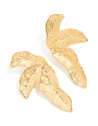WWaterproof Gold Plated Stainless Steel Etched Leaf Earrings - link has visual effect only