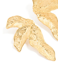 WWaterproof Gold Plated Stainless Steel Etched Leaf Earrings - link has visual effect only