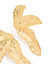 WWaterproof Gold Plated Stainless Steel Etched Leaf Earrings - link has visual effect only