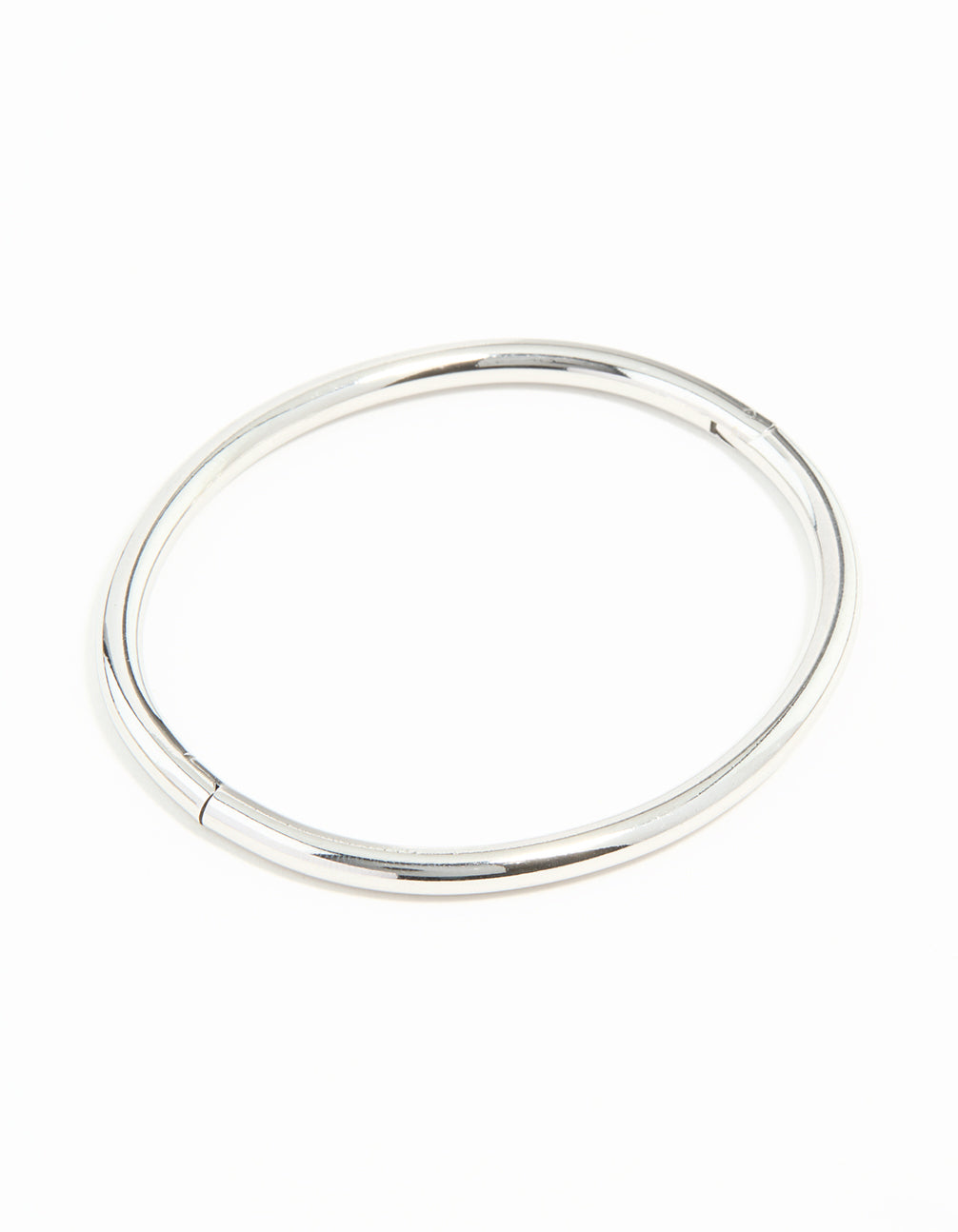 Discover a waterproof stainless steel simple hinged bangle in silver front view
