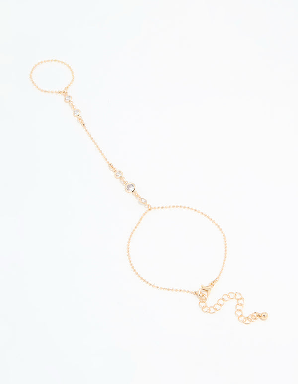 Gold Cubic Zirconia Bezel Hand Chain