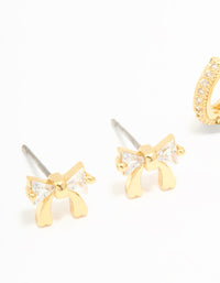 Gold Plated Cubic Zirconia Bow Studs & Hoop Earrings Pack - link has visual effect only