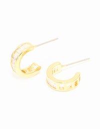 Gold Plated Cubic Zirconia Plain & Baguette Hoop Earrings 2-Pack - link has visual effect only