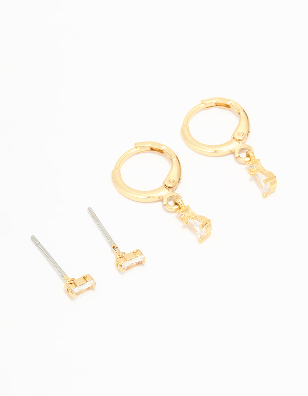 Gold Plated Cubic Zirconia Stud & Huggie Drop Earrings 2-Pack