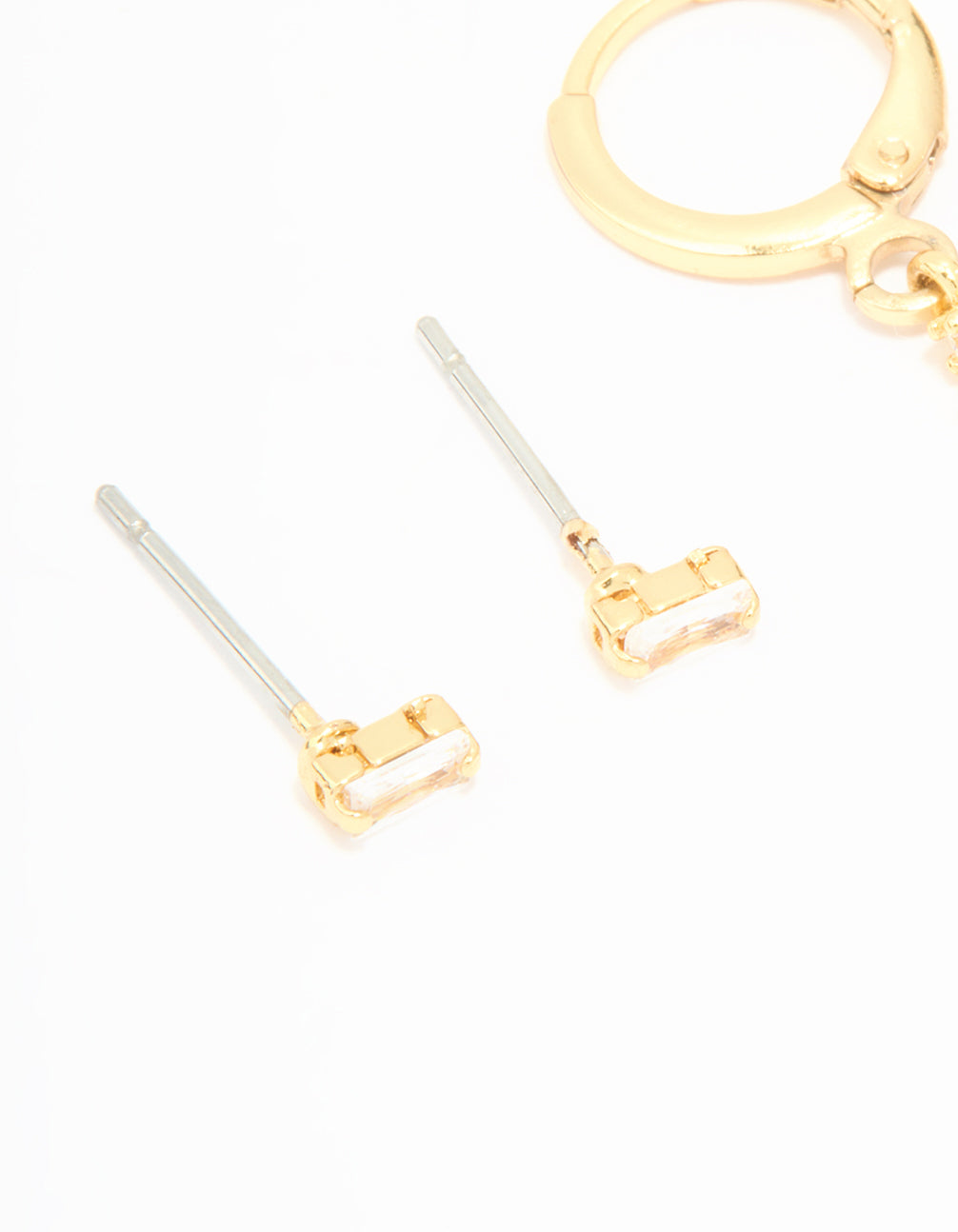 Gold Plated Cubic Zirconia Stud & Huggie Drop Earrings 2-Pack