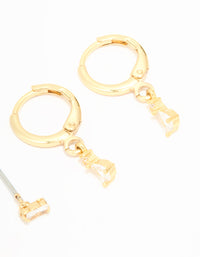 Gold Plated Cubic Zirconia Stud & Huggie Drop Earrings 2-Pack - link has visual effect only