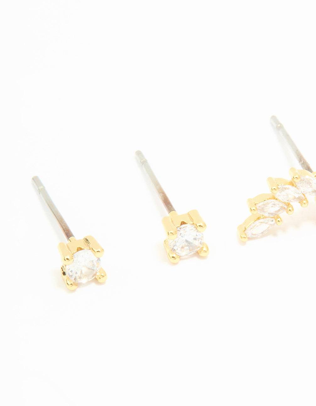 Gold Plated Cubic Zirconia Floral Crawler Stud Earrings 2-Pack