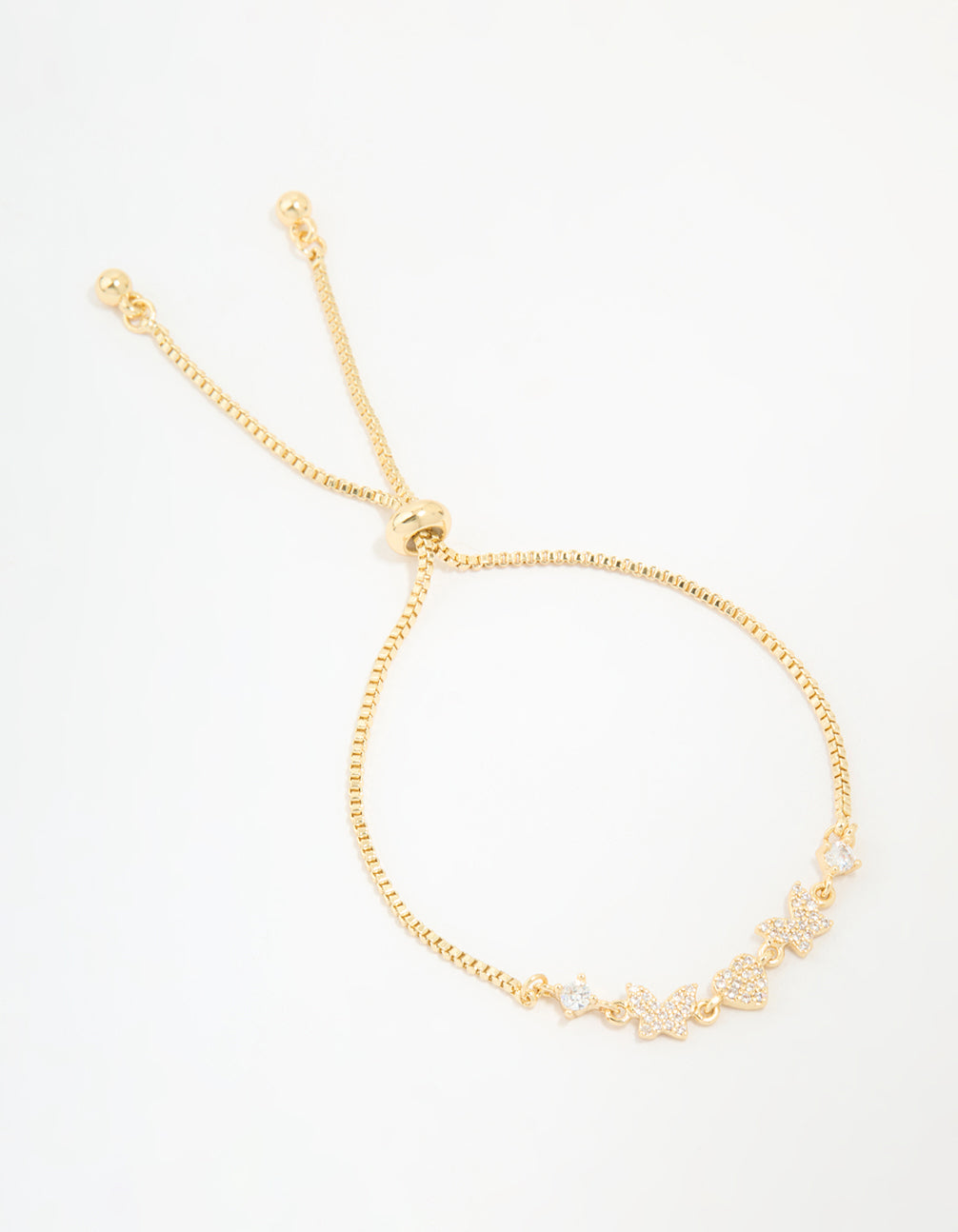 Gold Plated Cubic Zirconia Butterfly & Heart Toggle Bracelet