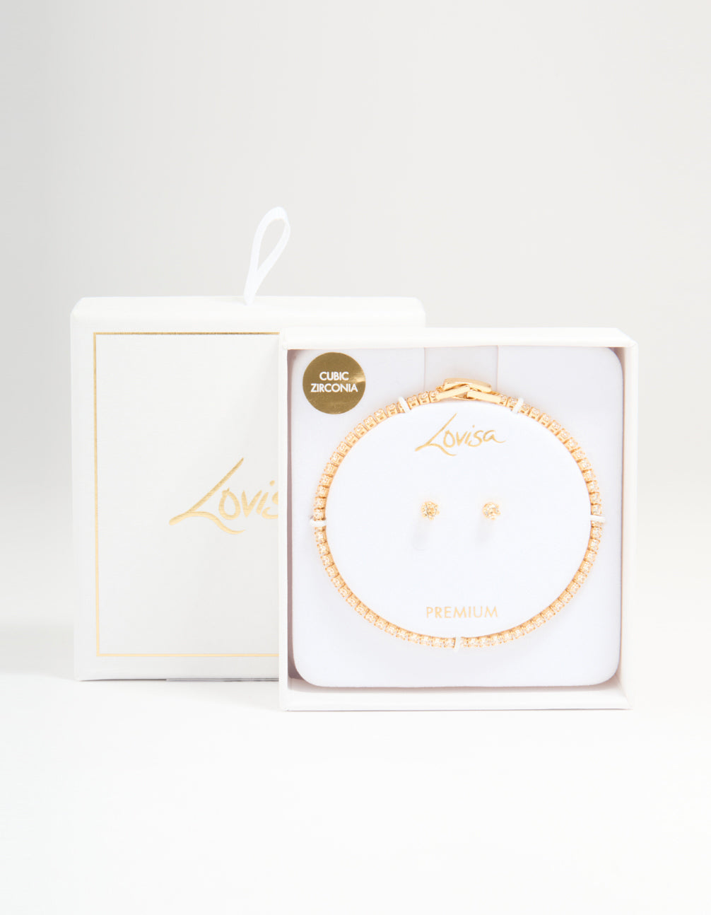 Gold Plated Cubic Zirconia Small Tennis Bracelet & Earrings Set