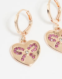 Rose Gold Heart Diamante Bow Huggie Earrings - link has visual effect only
