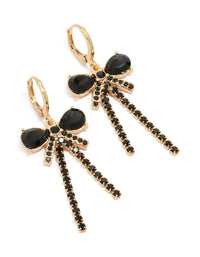 Gold Black Diamante Cupchain & Bow Drop Earrings - link has visual effect only