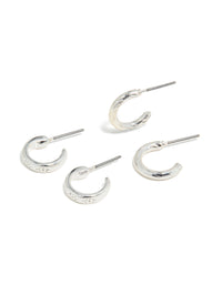 Silver Textured & Smooth Hoop Earrings 3-Pack - link has visual effect only