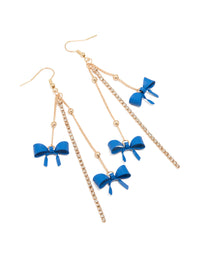 Gold Blue Bow Chain Drop Earrings - link has visual effect only