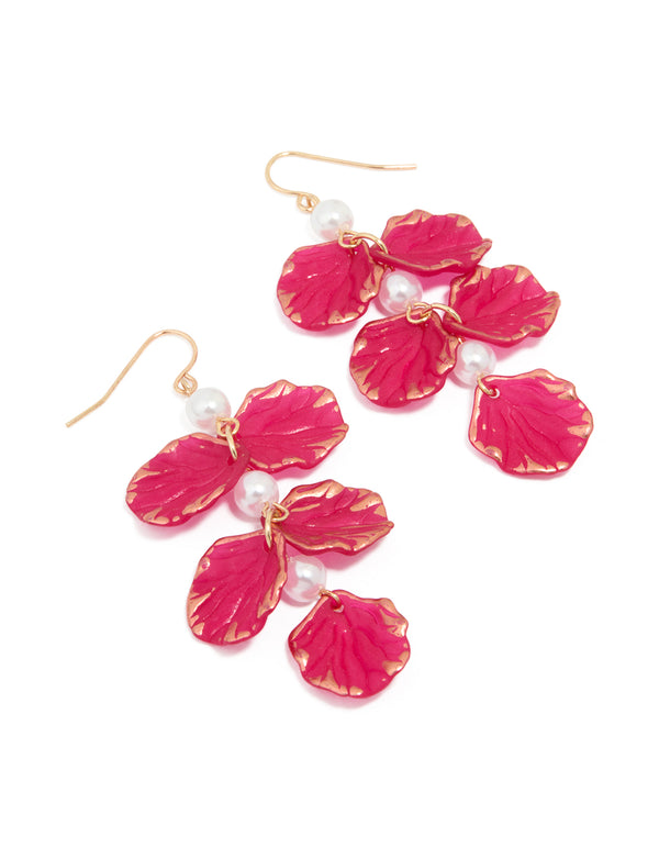 Gold Pearl Pink Petal Drop Earrings