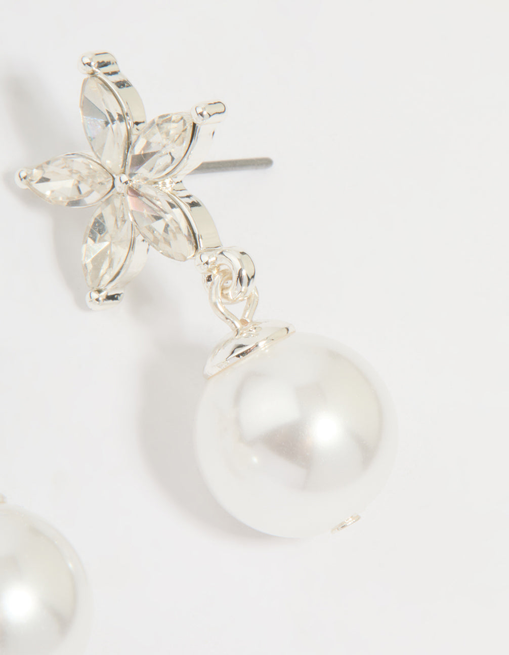 Silver Diamante Pearl Drop Earrings