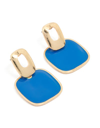Gold Blue Rectangle Tiered Drop Stud Earrings - link has visual effect only