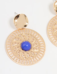 Gold Filigree & Blue Marble Center Drop Earrings - link has visual effect only