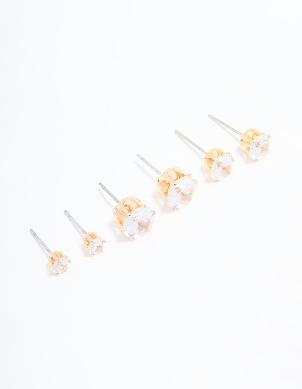 Gold Diamante Graduating Size Stud Earrings 3-Pack