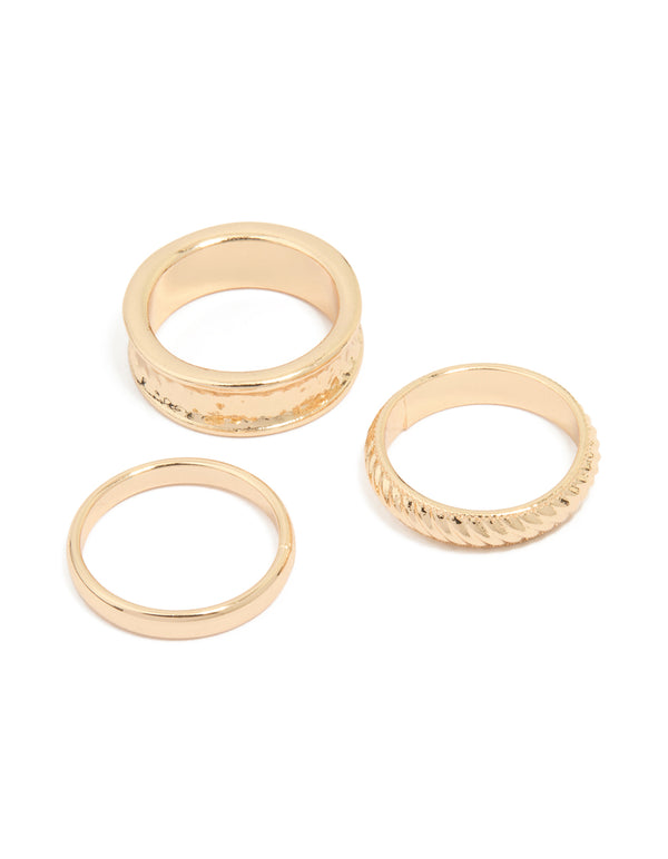 Gold Twisted & Thick Band Rings 3-Pack