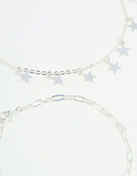 Silver Star & Chain Anklets 3-Pack - link has visual effect only