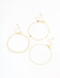 Gold Chain & Droplet Dainty Anklets 3-Pack - link has visual effect only