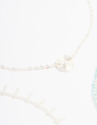 Silver Turquoise Beaded & Spiral Circle Anklets 3-Pack - link has visual effect only