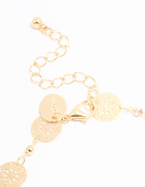 Gold Diamante Laser Cut Coin Anklet