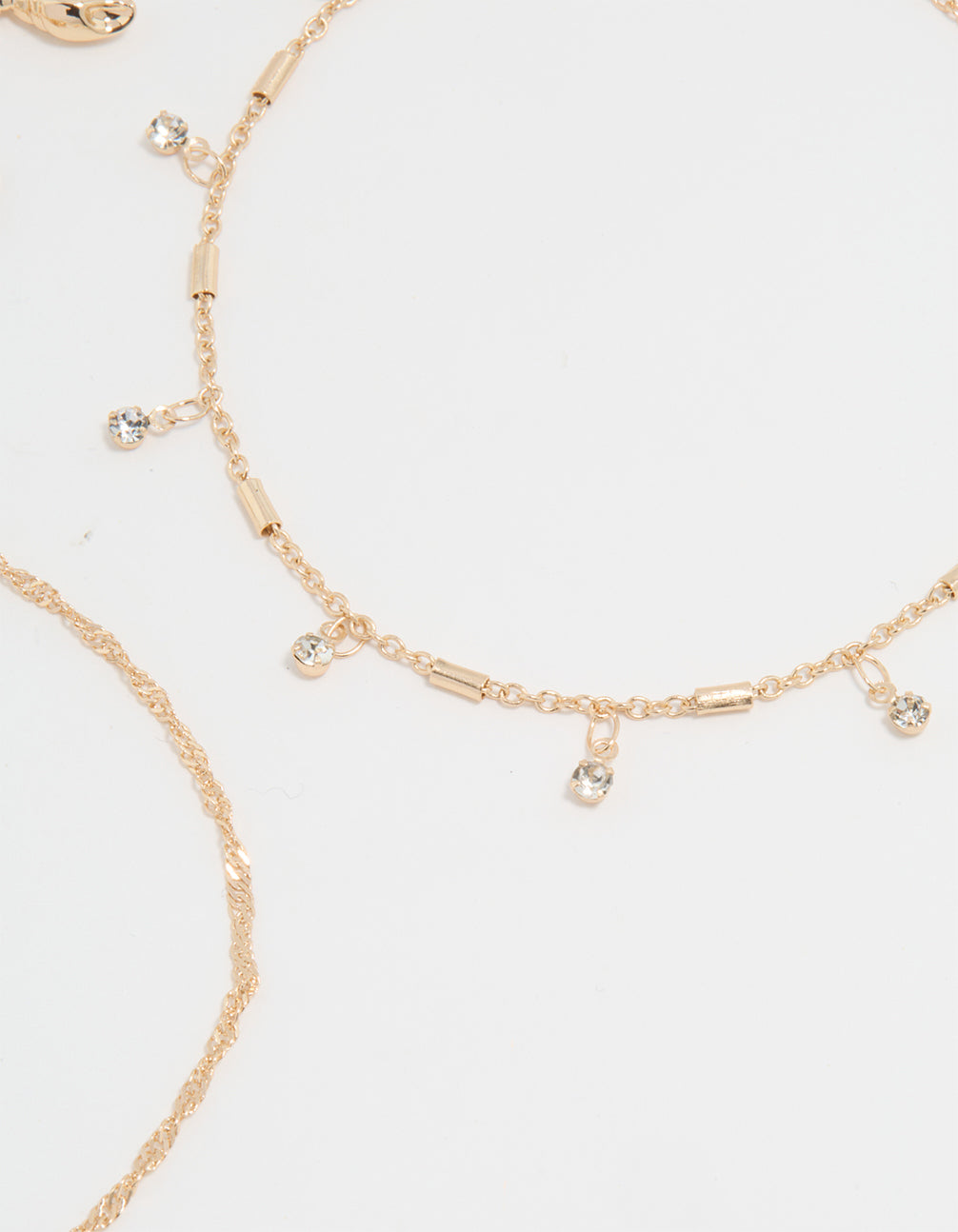 Gold Diamante & Ocean Charm Anklets 3-Pack